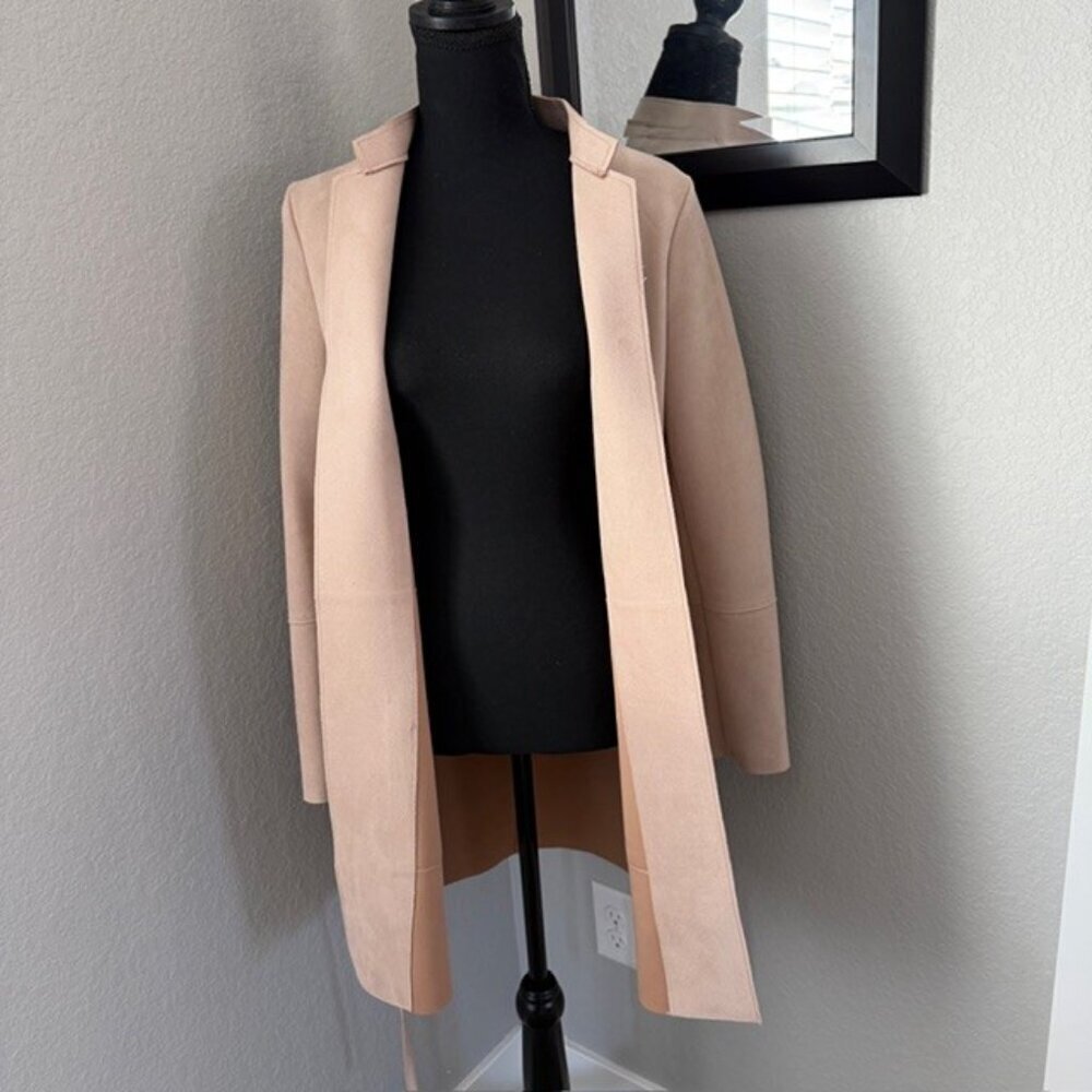H&M Blush Pink Faux Suede Belted Jacket Coat Sz 6 - Picture 9 of 14